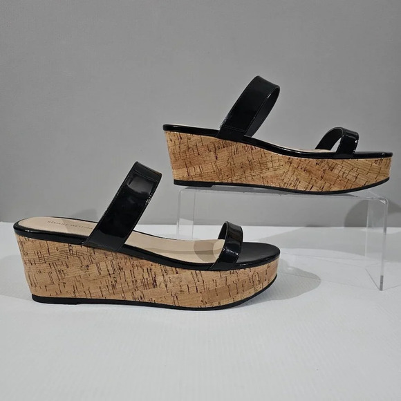 NEW Stuart Weitzman Boardwalk 65 Sandal Size 8.5 Black Patent Platform Wedge - Picture 3 of 13